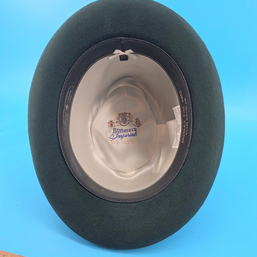 Biltmore Imperial Eleganza Hunter Green Felt Homburg Hat Feather Detail 7 1/2 - Picture 7 of 12
